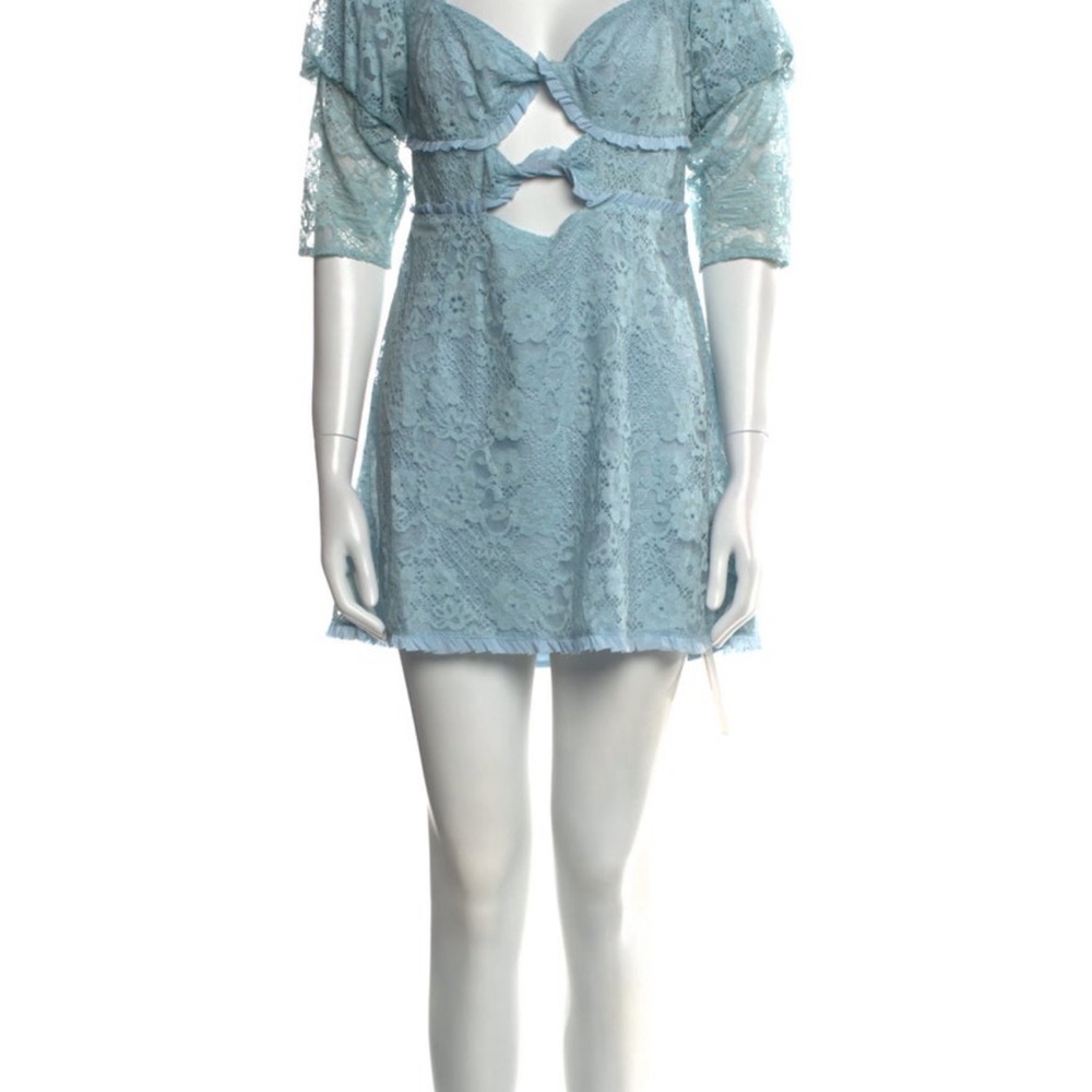 For Love And Lemons Lace Mini Dress in Light Blue